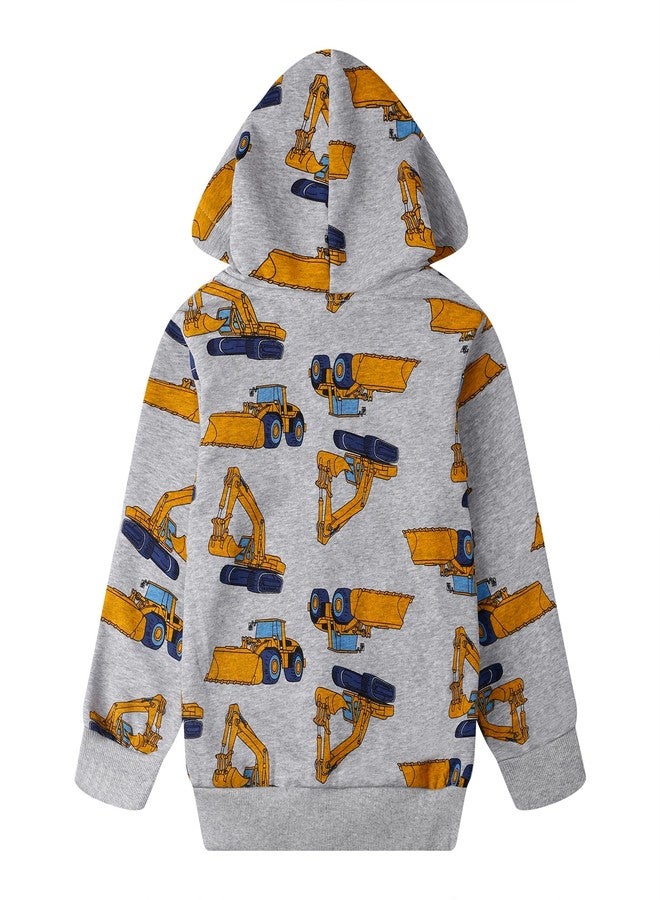 NUBEEHOHO Toddler Boys Full Zip Excavator Hoodies Kids Gray Cotton Sweatshirt Lightweight Fall Jackets 4T (073) - Image 2