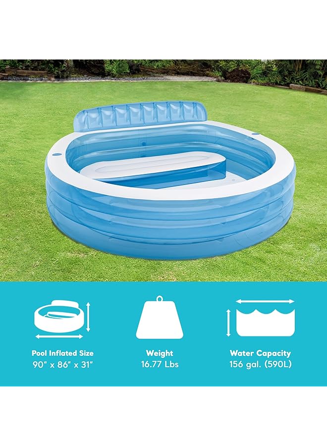انتكس حوض سباحة عائلي قابل للنفخ بمساحة 90 بوصة × 86 بوصة × 31 بوصة للأعمار من 3 سنوات فما فوق - Image 4