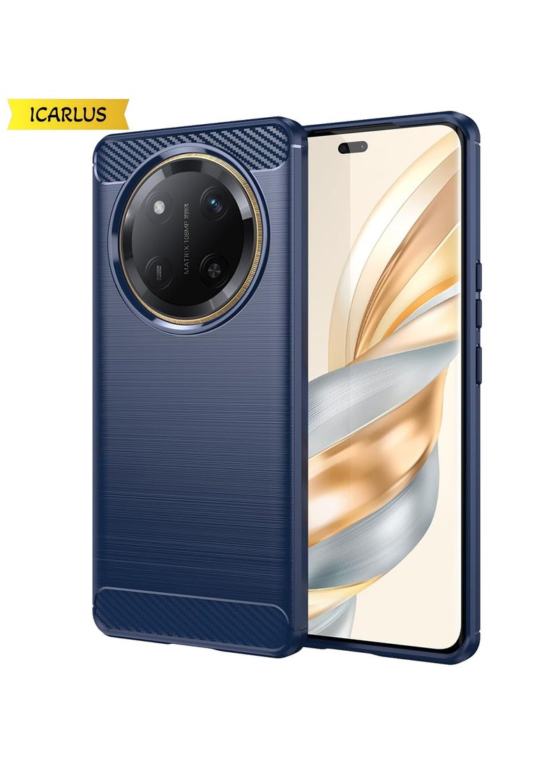 ICARLUS For Honor X9c 5G TPU Case Brushed Carbon Fiber Texture Phone Cover - Blue - Image 1