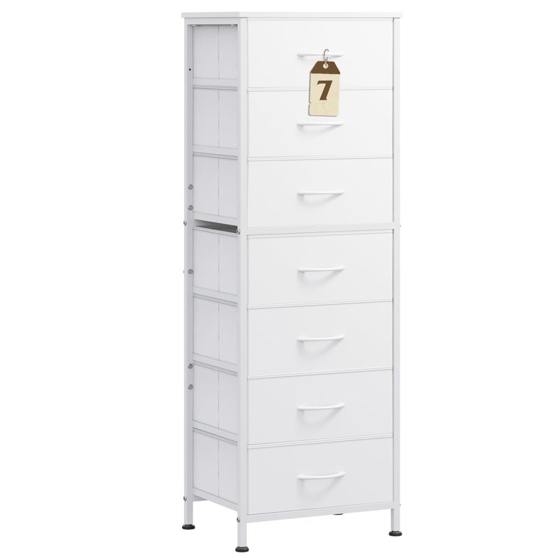 WLIVE White Tall Dresser for Bedroom, 7 Drawer Dressers & Chests of Drawers, Fabric Dresser for Closet, Living Room, Night Stand with Metal Frame, Storage Tower with Fabric Bins, Wood Top - Image 1