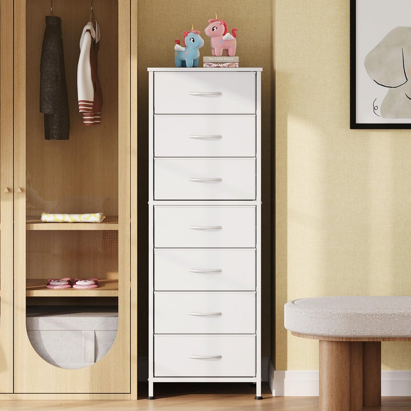 WLIVE White Tall Dresser for Bedroom, 7 Drawer Dressers & Chests of Drawers, Fabric Dresser for Closet, Living Room, Night Stand with Metal Frame, Storage Tower with Fabric Bins, Wood Top - Image 2