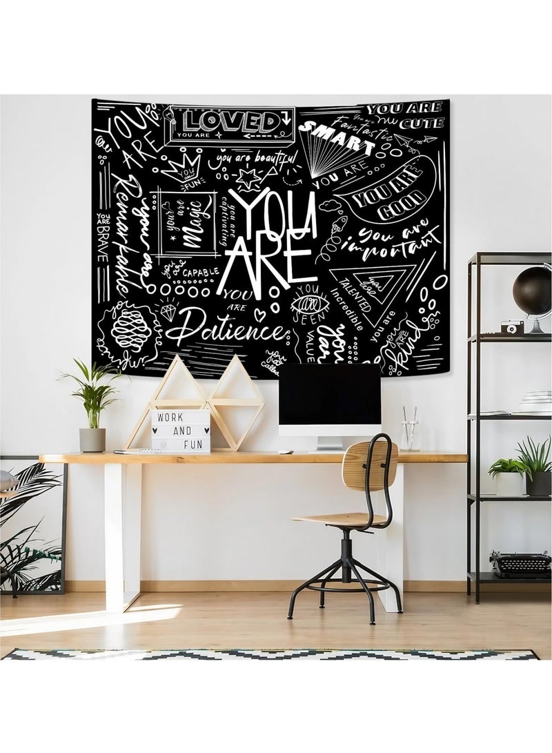 Excefore Tapestry Wall Hanging, Black Classroom, Quote Happiness Tapestry Funny Tapestries  for Teen Girl Living Room Dorm (Black) - Image 4