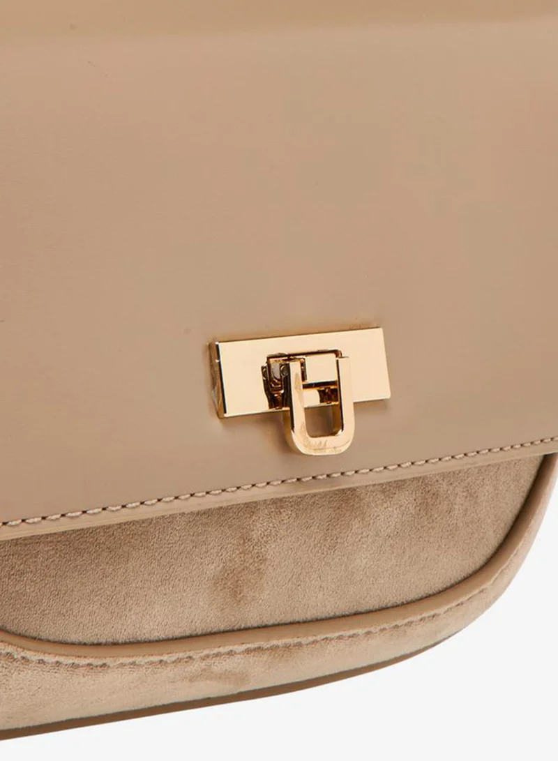 Flora Bella By Shoexpress BEIGE Solid Crossbody Bag with Twist Lock Closure for Women | Best Price UAE