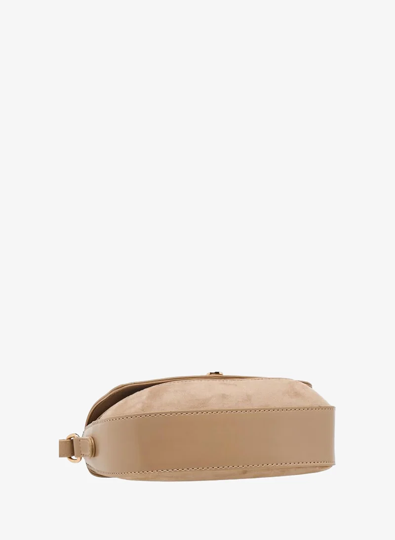 Flora Bella By Shoexpress BEIGE Solid Crossbody Bag with Twist Lock Closure for Women | Best Price UAE