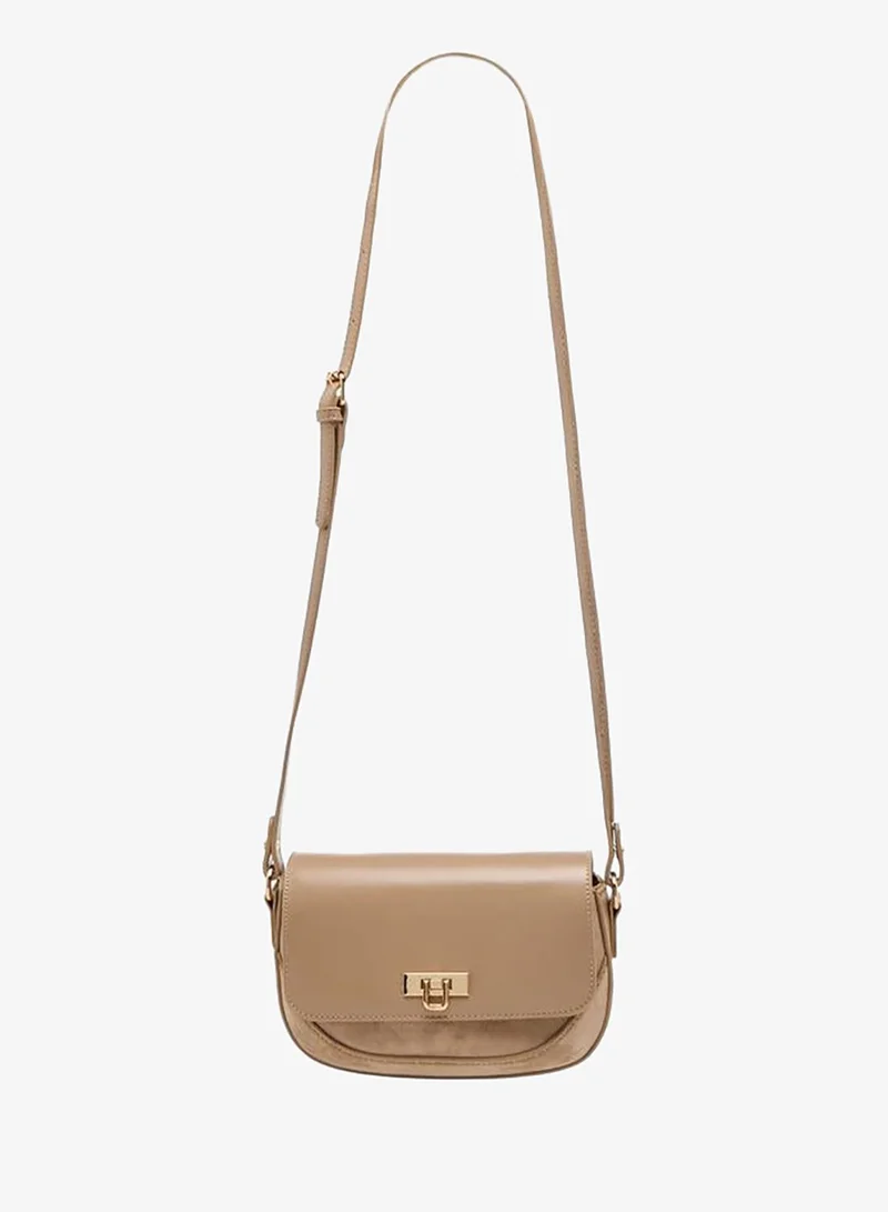 Flora Bella By Shoexpress BEIGE Solid Crossbody Bag with Twist Lock Closure for Women | Best Price UAE