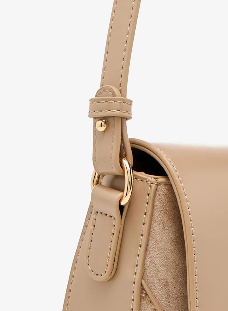 Flora Bella By Shoexpress BEIGE Solid Crossbody Bag with Twist Lock Closure for Women | Best Price UAE