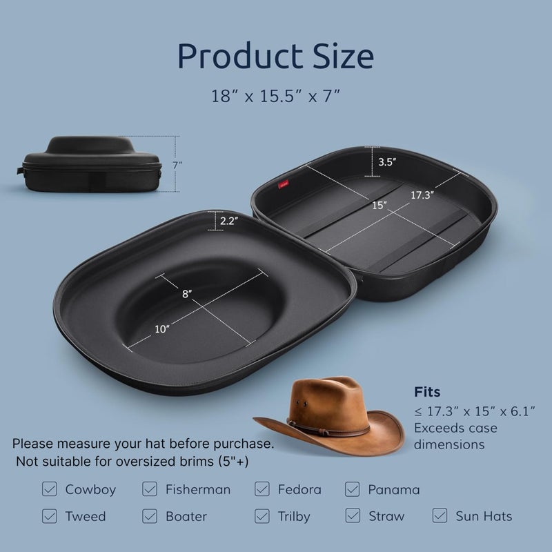 Ozueccr Cowboy Hat Travel Case â€“ Crushproof Carrier for Cowboy, Panama & Tweed Hats with Carrying Handle, Shoulder and Luggage Strap, For Travel and At-Home Storage (Large) - Image 3
