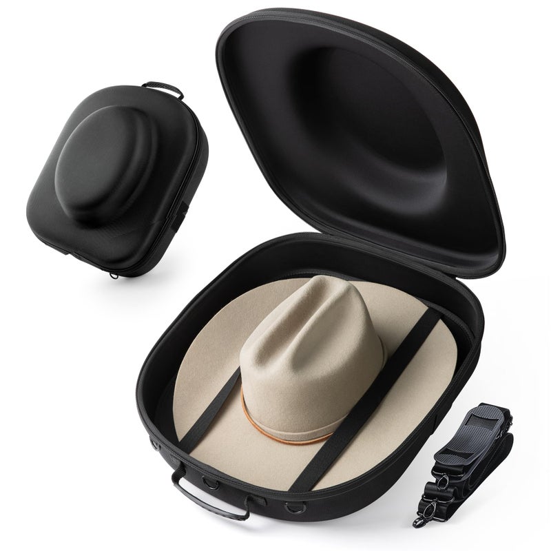 Ozueccr Cowboy Hat Travel Case â€“ Crushproof Carrier for Cowboy, Panama & Tweed Hats with Carrying Handle, Shoulder and Luggage Strap, For Travel and At-Home Storage (Large) - Image 1