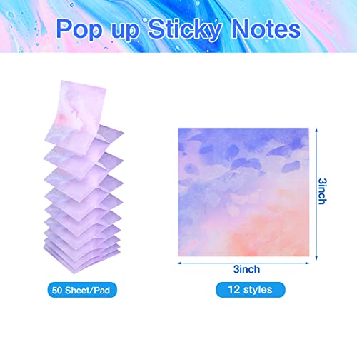 FASBET 12 Pads Pop up Sticky Notes, 3x3 Cute Gradient Watercolor Self Stick Notes Pads, Multi Color Super Adhesive Memo Pads Refills, Easy to Post Paper Home Office Notebooks Supplies Accessories - Image 2