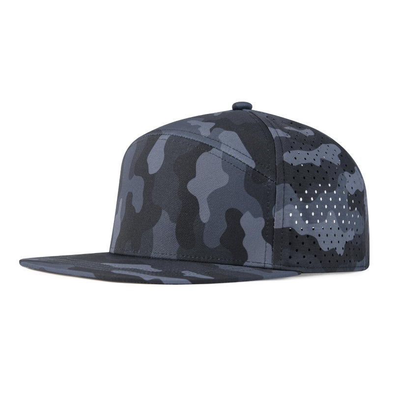 FEINION Men Flat Brim Adjustable Performance Hat Snapback Laser Perforated Baseball Cap (Grey Camouflage) - Image 1