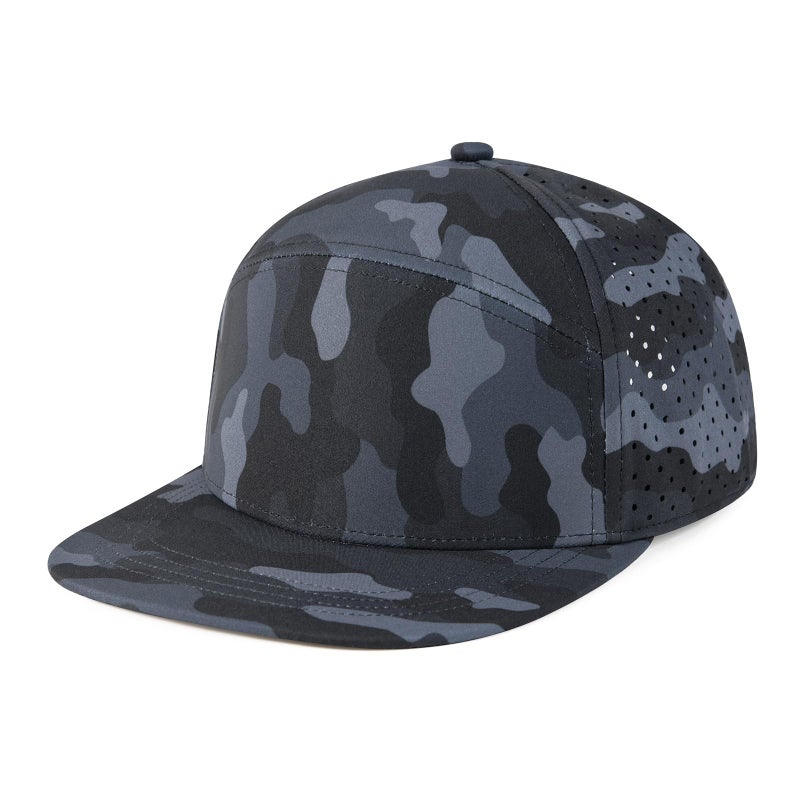 FEINION Men Flat Brim Adjustable Performance Hat Snapback Laser Perforated Baseball Cap (Grey Camouflage) - Image 2