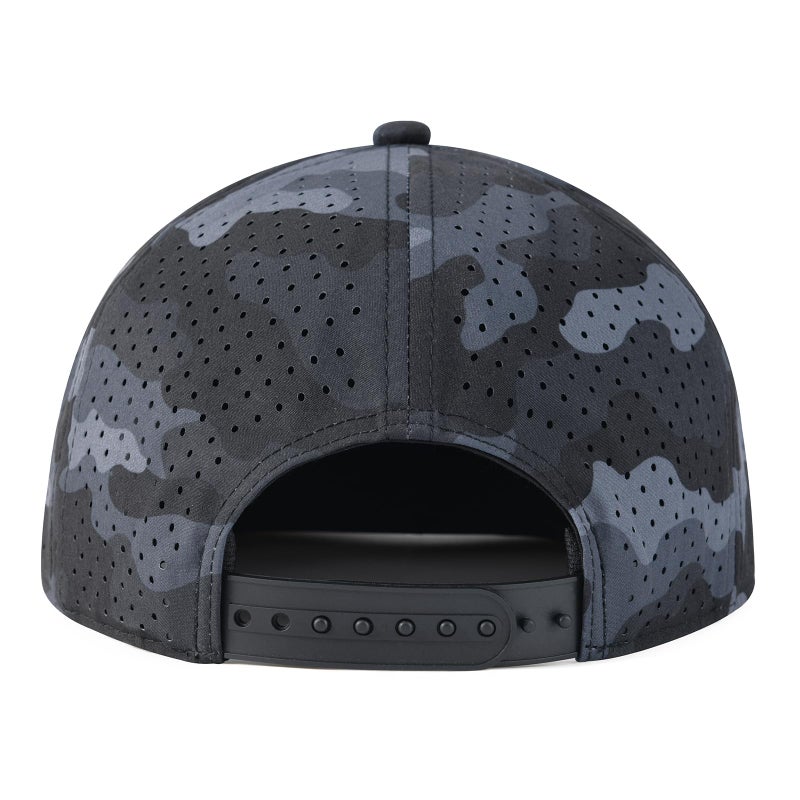 FEINION Men Flat Brim Adjustable Performance Hat Snapback Laser Perforated Baseball Cap (Grey Camouflage) - Image 5