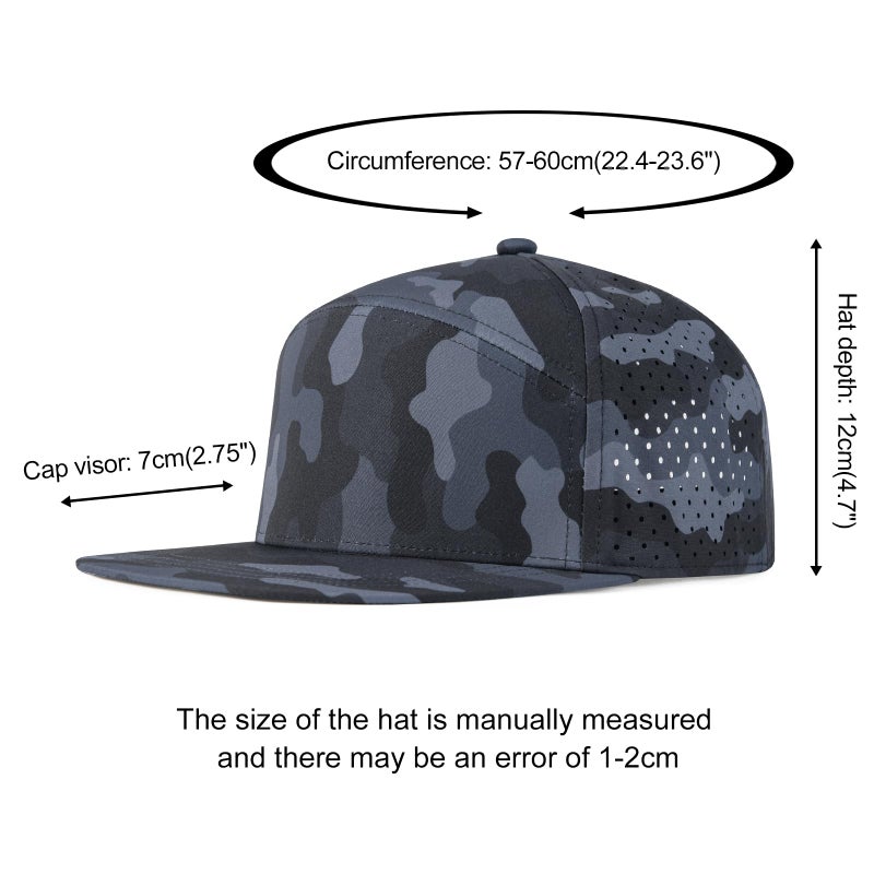 FEINION Men Flat Brim Adjustable Performance Hat Snapback Laser Perforated Baseball Cap (Grey Camouflage) - Image 4