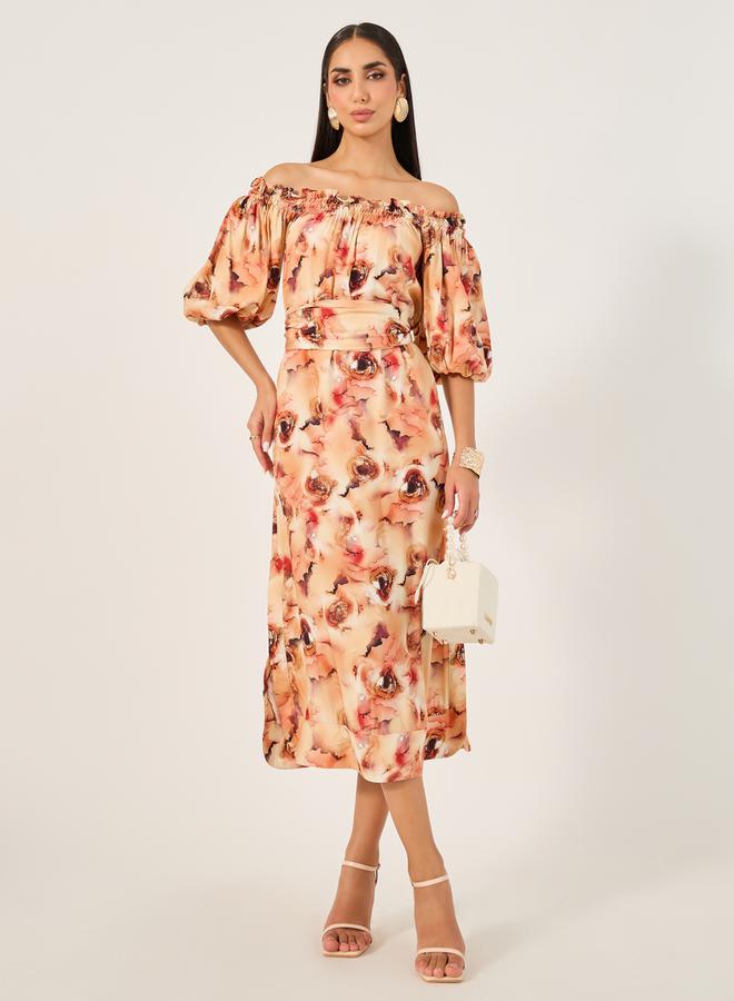 Styli Floral Bardot Midi Dress  - Image 2