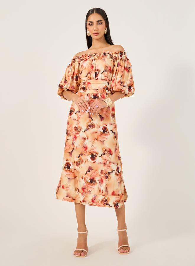 Styli Floral Bardot Midi Dress  - Image 1