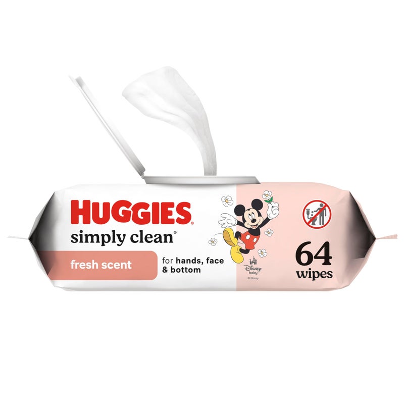 Huggies Simply Clean Fresh Scent Baby Wipes, 1 Flip-Top Pack (64 Wipes Total), Packaging May Vary - Image 1