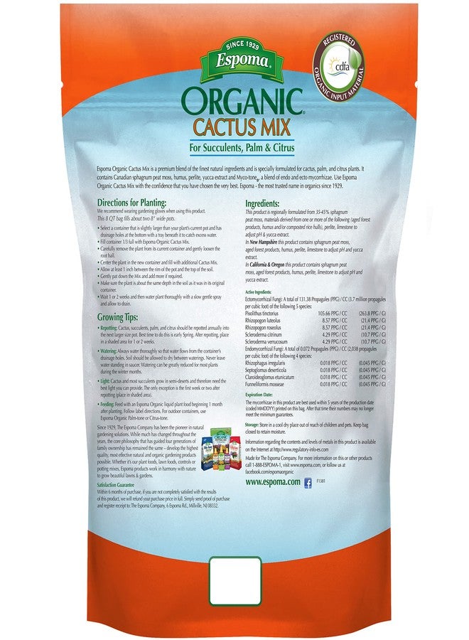 Espoma Organic Cactus Potting Soil Mix, Natural & Organic Soil for Cactus, Succulent, Palm, and Citrus Grown in containers Both Indoors and Outdoors, 4 qt, Pack of 1 - Image 2