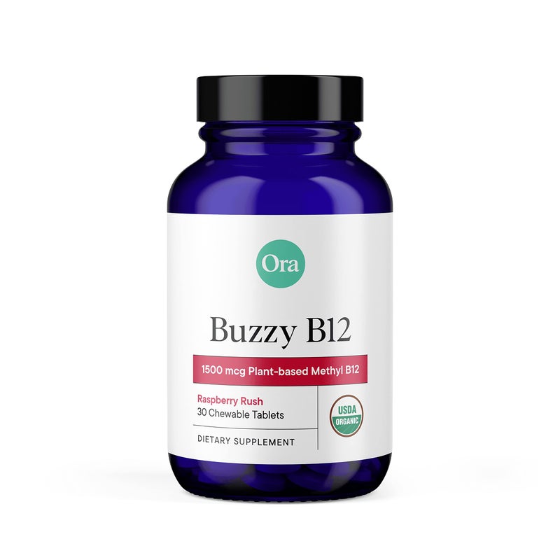 Ora Organic Vitamin B12 1500mcg PlantBased methylcobalamin for Adults Natural StimulantFree Energy Raspberry Flavor chewable Tablets no Added Sugar 30 Tablets
