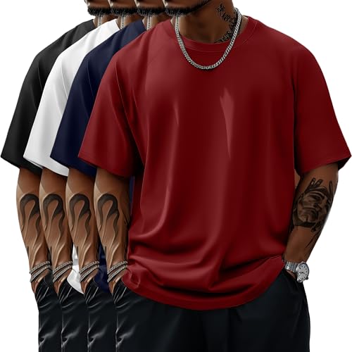 Evervibe 4 Pack Mens Big Tall Short Sleeve Tees Crew Neck Shirts Moisture Wicking Gym Casual Tops Multipack3XLargeClaret Navy White Black - Image 1