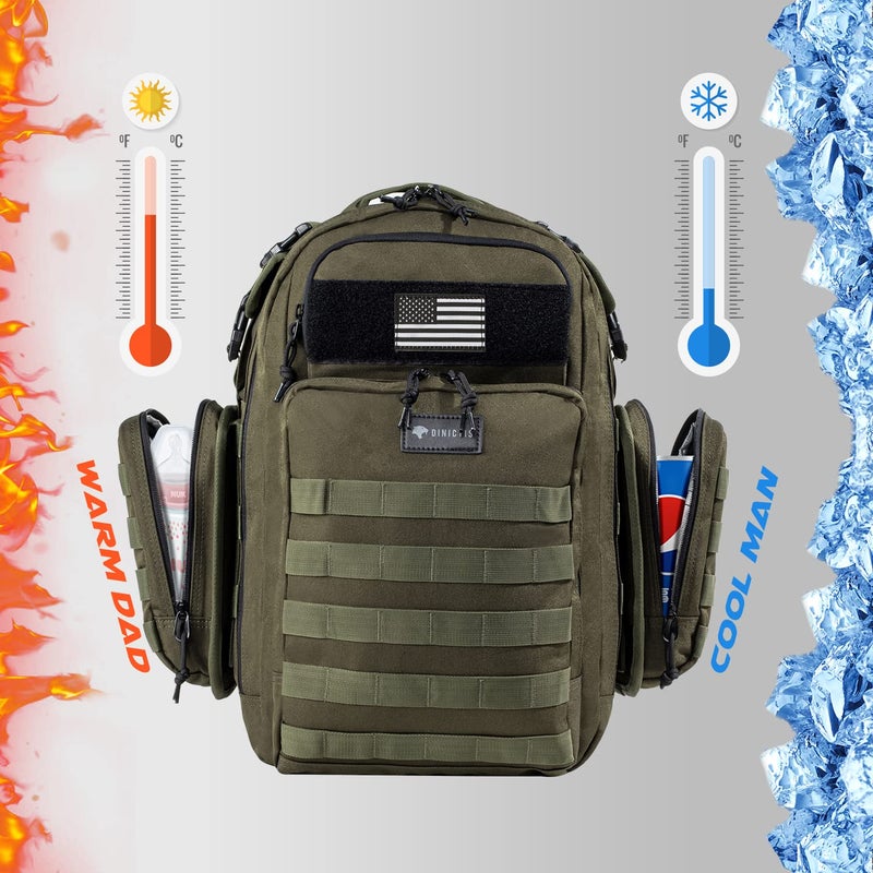 Dinictis Dad Diaper Bag, Mens Diaper Bag Backpack with Diaper Changing Mat, Military Diaper Backpack with Molle Webbing, Waterproof Pouch, Baby Wipes pocket, Insulated Bottle Pockets- Jungle Green - Image 2