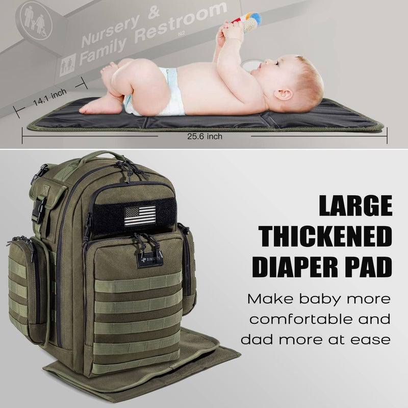 Dinictis Dad Diaper Bag, Mens Diaper Bag Backpack with Diaper Changing Mat, Military Diaper Backpack with Molle Webbing, Waterproof Pouch, Baby Wipes pocket, Insulated Bottle Pockets- Jungle Green - Image 5