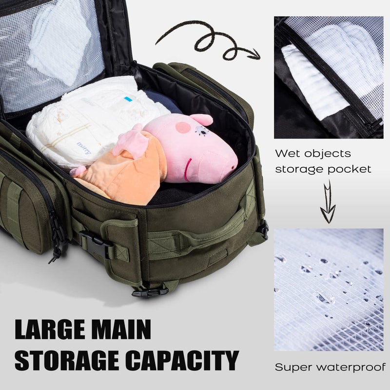 Dinictis Dad Diaper Bag, Mens Diaper Bag Backpack with Diaper Changing Mat, Military Diaper Backpack with Molle Webbing, Waterproof Pouch, Baby Wipes pocket, Insulated Bottle Pockets- Jungle Green - Image 4