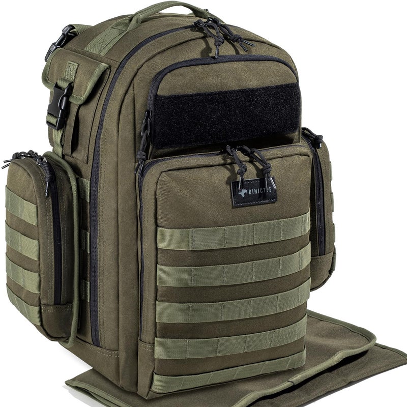 Dinictis Dad Diaper Bag, Mens Diaper Bag Backpack with Diaper Changing Mat, Military Diaper Backpack with Molle Webbing, Waterproof Pouch, Baby Wipes pocket, Insulated Bottle Pockets- Jungle Green - Image 1