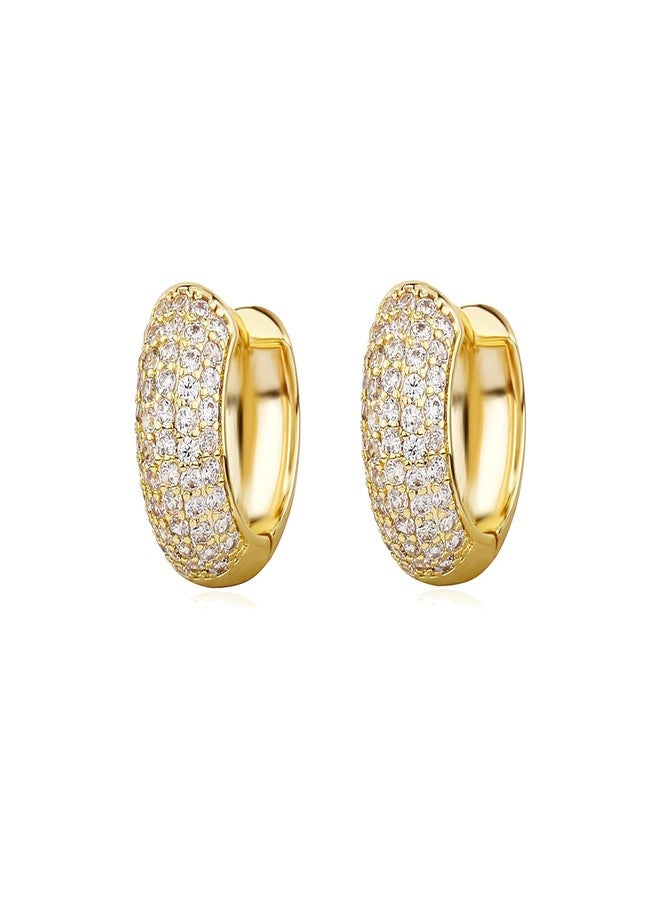 TOPGRILLZ Diamond Gold Hoop Earrings 5A+ Cubic Zirconia 14K Gold Small Chunky Thick Cartilage Hoop Huggie Earrings For Men Women, Small, Metal Yellow Gold, Cubic Zirconia - Image 1