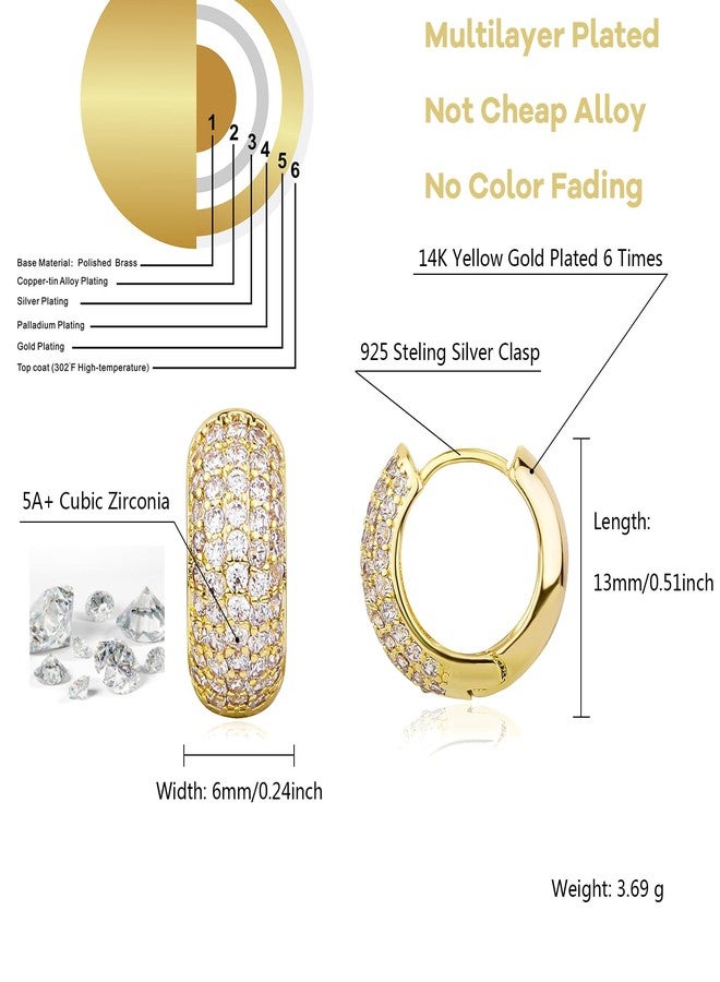 TOPGRILLZ Diamond Gold Hoop Earrings 5A+ Cubic Zirconia 14K Gold Small Chunky Thick Cartilage Hoop Huggie Earrings For Men Women, Small, Metal Yellow Gold, Cubic Zirconia - Image 2