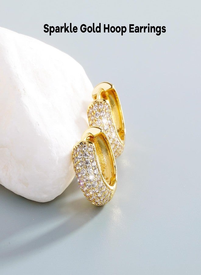 TOPGRILLZ Diamond Gold Hoop Earrings 5A+ Cubic Zirconia 14K Gold Small Chunky Thick Cartilage Hoop Huggie Earrings For Men Women, Small, Metal Yellow Gold, Cubic Zirconia - Image 5