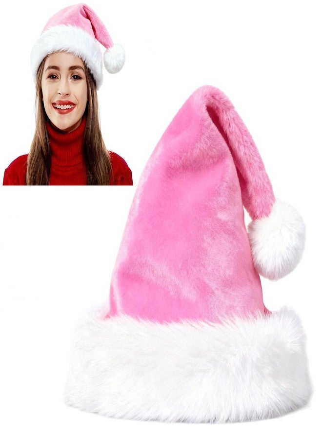 Ankelesz Santa Hat, Xmas Hat for Adults, Touch Soft Velvet Thickened Santa Hats for Christmas New Year Party Supplies (Pink) - Image 1
