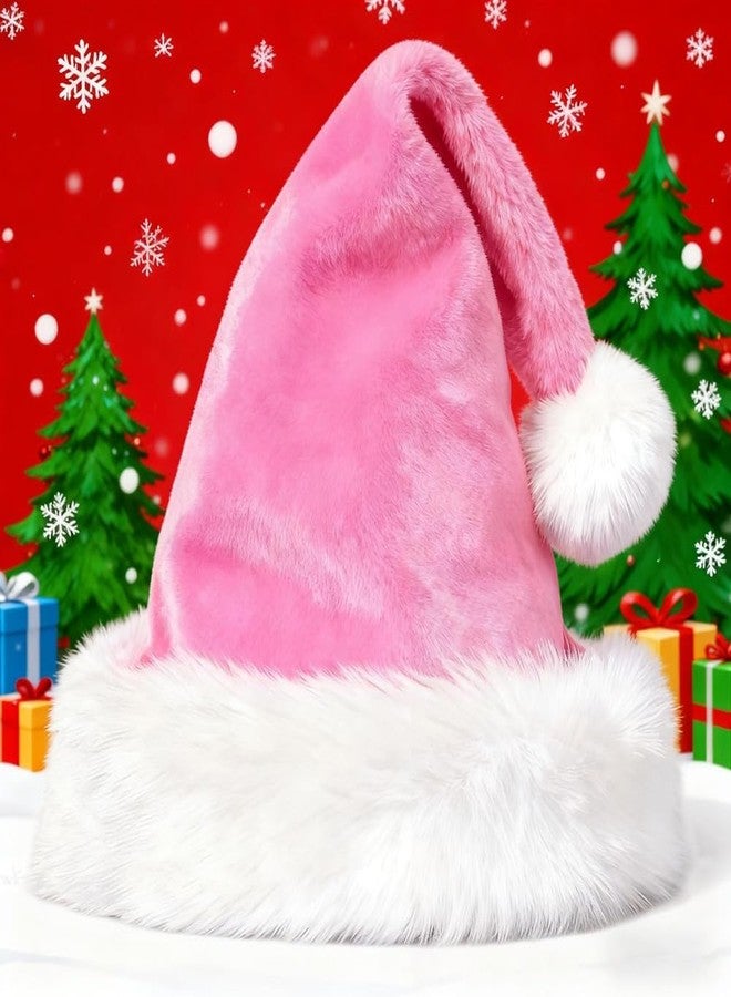 Ankelesz Santa Hat, Xmas Hat for Adults, Touch Soft Velvet Thickened Santa Hats for Christmas New Year Party Supplies (Pink) - Image 3