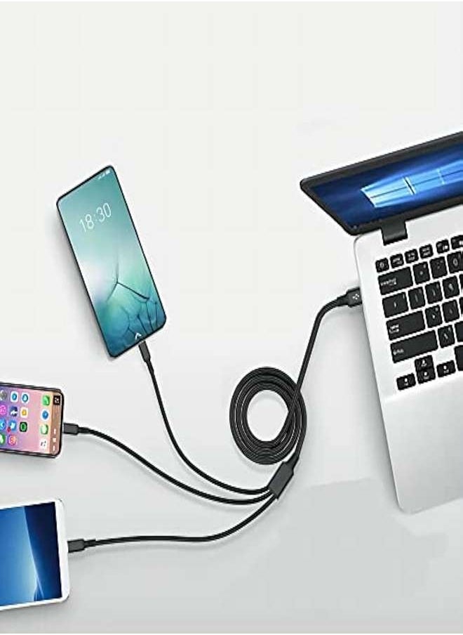 Aspor - 3 in 1 Multi Charging Cable, Nylon Braided USB to Lightning & USB-C Multi Charger Cord for Multiple Devices Apple & Android Fast Charger Cable for iPhone 14/13/12/11/8/iPad Pro, Samsung Series ，1.2M ，Black - Image 1
