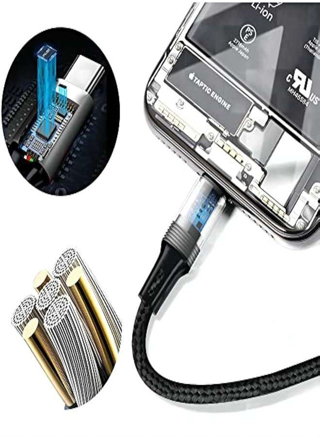 Aspor - 3 in 1 Multi Charging Cable, Nylon Braided USB to Lightning & USB-C Multi Charger Cord for Multiple Devices Apple & Android Fast Charger Cable for iPhone 14/13/12/11/8/iPad Pro, Samsung Series ，1.2M ，Black - Image 1