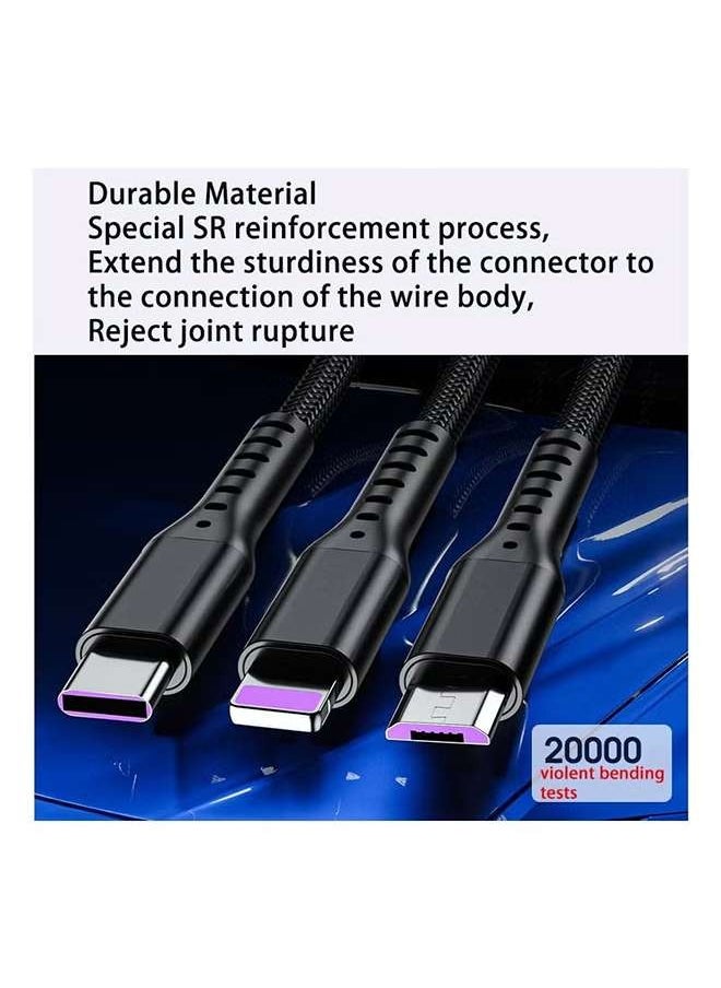 Aspor - 3 in 1 Multi Charging Cable, Nylon Braided USB to Lightning & USB-C Multi Charger Cord for Multiple Devices Apple & Android Fast Charger Cable for iPhone 14/13/12/11/8/iPad Pro, Samsung Series ，1.2M ，Black - Image 1