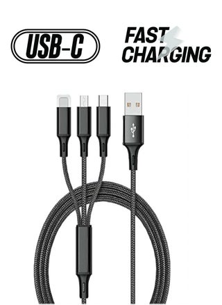 3 in 1 Multi Charging Cable, Nylon Braided USB to Lightning & USB-C Multi Charger Cord for Multiple Devices Apple & Android Fast Charger Cable for iPhone 14/13/12/11/8/iPad Pro, Samsung Series ，1.2M ，Black - pzsku/ZBB8C62DE128BC7389DDBZ/45/_/1738234223/23519c05-f7df-4956-826c-ec4ab58b1635