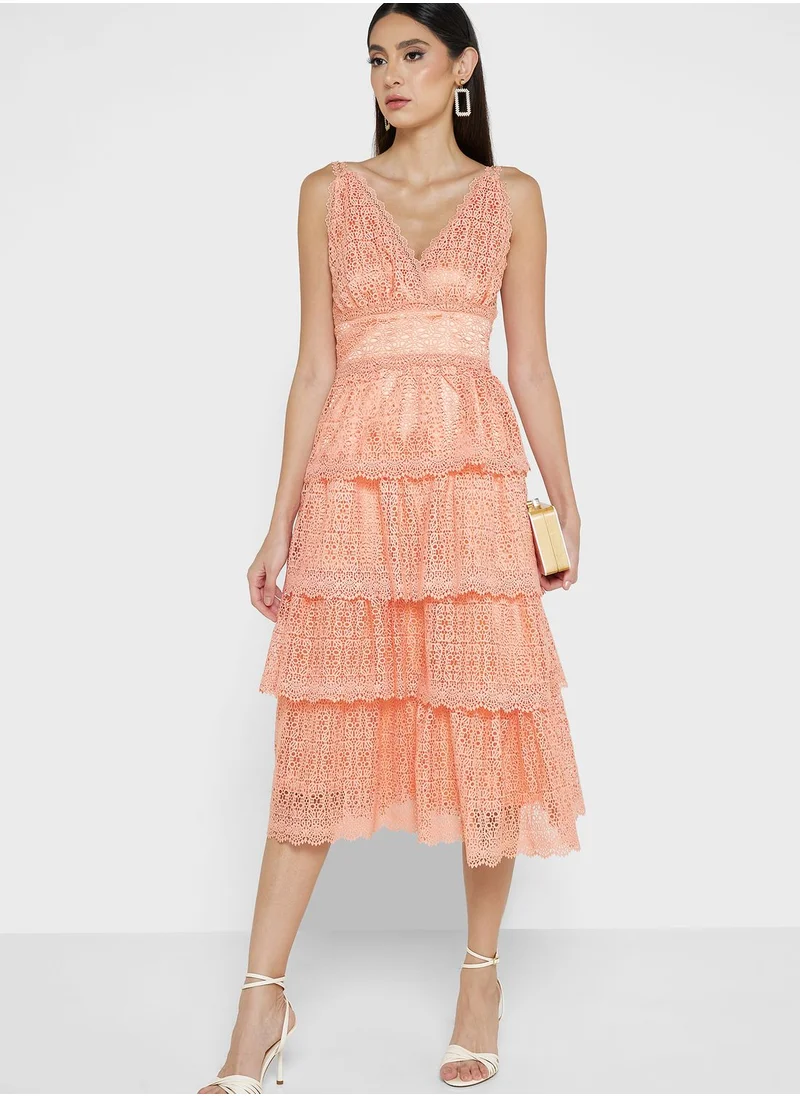 Just Me Ruffle Plunge Neck Dress