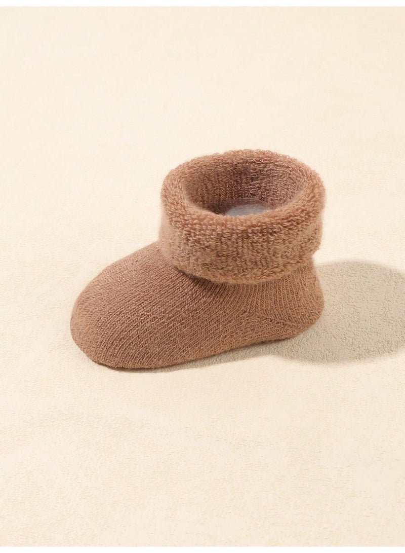 Baby Socks 5 Pairs Winter Thick Warm Terry-Lined Socks with Fold-Over Cuffs, Soft Solid Color Bootie Socks for Boys and Girls, Age 1-2 Years - Image 3