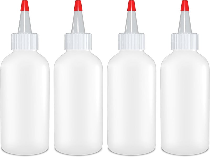 BRIGHTFROM Squeeze Bottles  4 OZ Empty Plastic Containers for Dressing Sauces  Condiments  Ketchup Mustard Syrup Oil Arts and Crafts  Leak Proof BPA Free Refillable  Red Top  Pack of 4 - Image 1