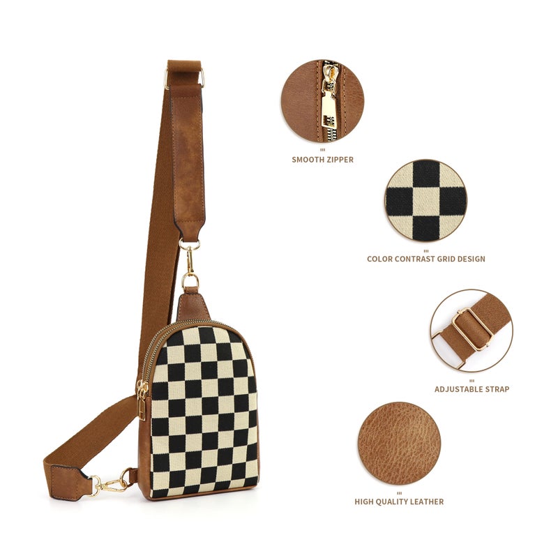 Selling Pu Checkerboard Plaid Detachable Multifunctional Crossbody Bag Shoulder Bag Waist Bag Chest Bag For Women - Image 3
