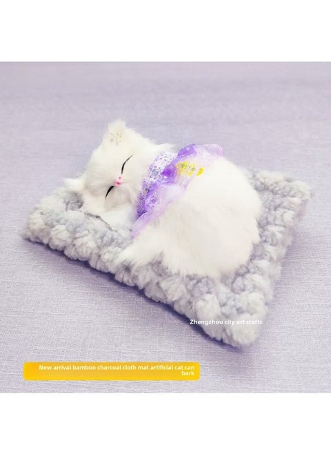 Bamboo Charcoal Cloth Pad Simulation Cat Can Call Cat Car Decoration Ornaments Simulation Animal Toy Cat Flower Basket Cat-Color:Gray Bamboo Charcoal Cloth Pad + Purple Skirt Cat Party-Size:18*14