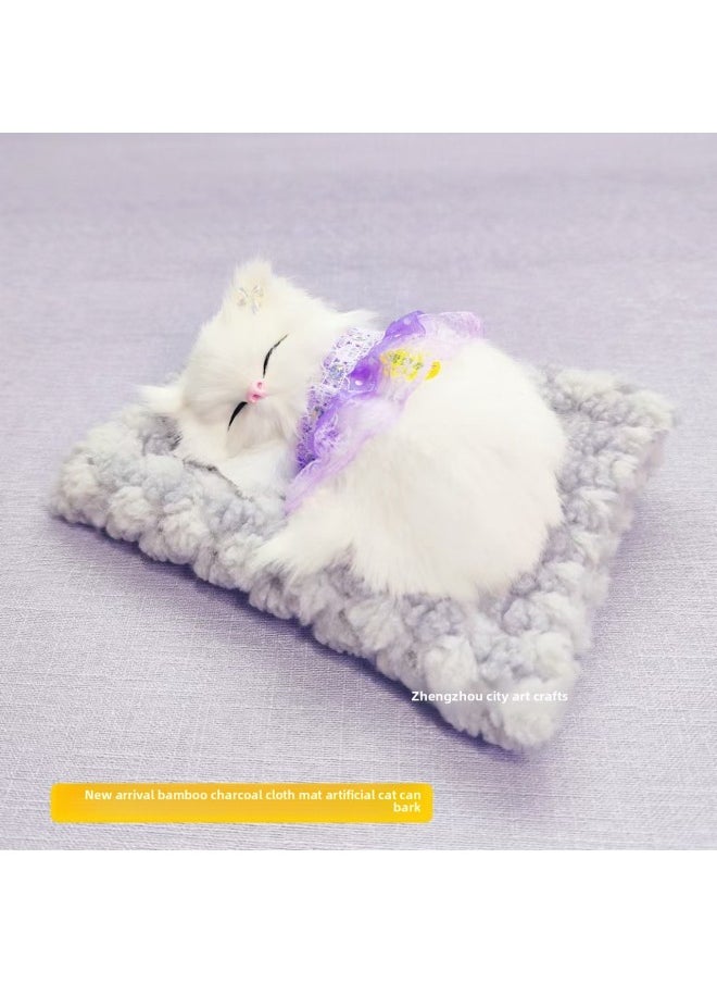 null - Bamboo Charcoal Cloth Pad Simulation Cat Can Call Cat Car Decoration Ornaments Simulation Animal Toy Cat Flower Basket Cat-Color:Gray Bamboo Charcoal Cloth Pad + Purple Skirt Cat Party-Size:18*14 - Image 1