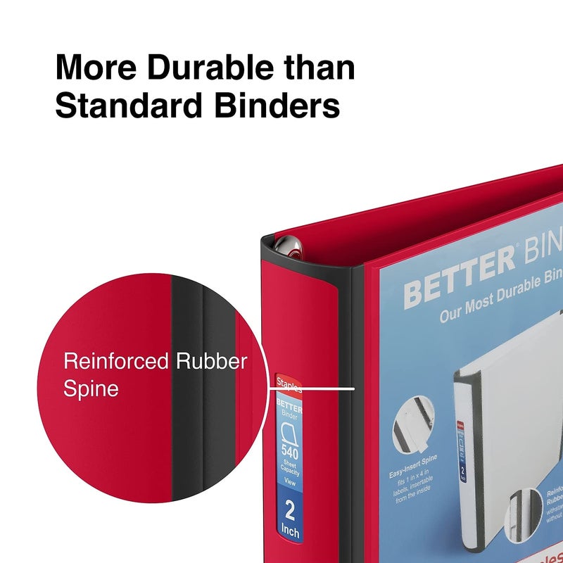 Staples Heavy-Duty 2-Inch D-Ring Binder, Red â€“ 3-Ring Binder with Pockets, Holds Up to 540 Sheets for School & Office - Image 5