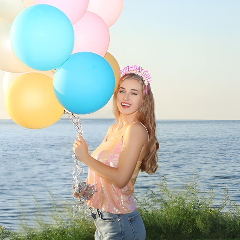 CAVETEE Birthday Crown for Women and Girl, Hot Pink Happy Birthday Decorations Birthday Girl Tiara for Women Birthday Gift - Image 3