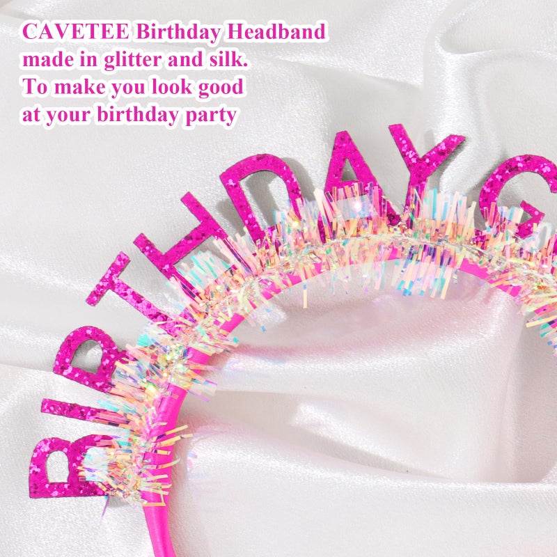 CAVETEE Birthday Crown for Women and Girl, Hot Pink Happy Birthday Decorations Birthday Girl Tiara for Women Birthday Gift - Image 5