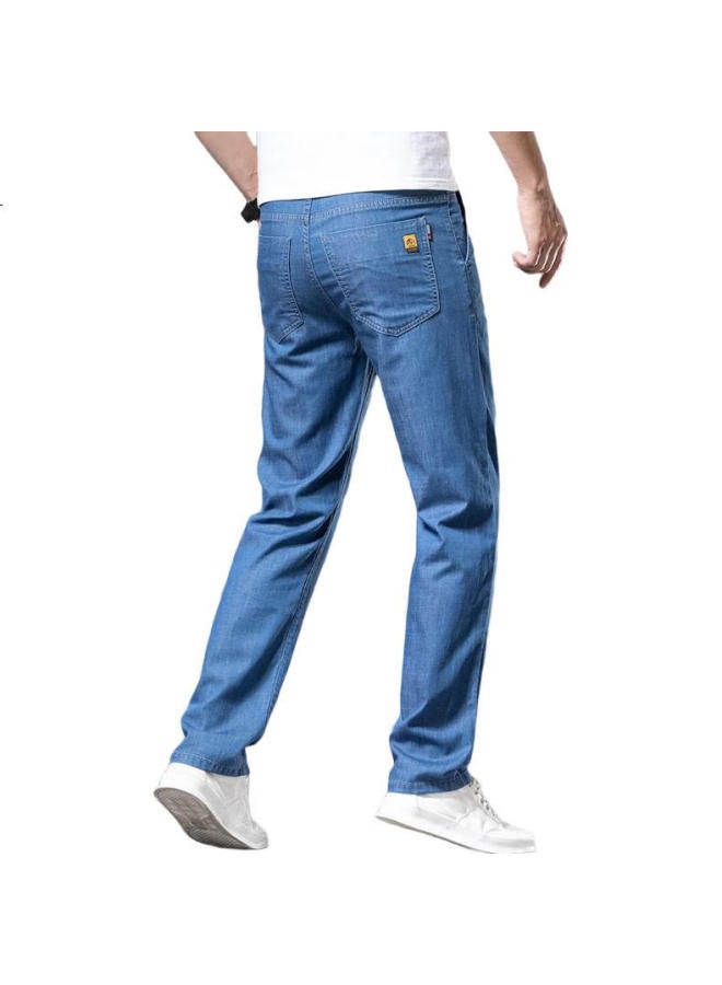 ROMON Men'S Summer Elastic Jeans Men'S Business Casual Pants All-Match Plus Size Men'S Pants Light Blue 28 - Image 1