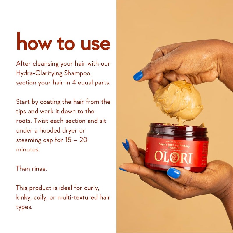 OLORI Happy Hair Mask for Dry Damaged Hair and Growth | Moisturizing Hair Mask for Curly Hair | Hydrating with Batana Oil to Help Nourish, Restore Softness & Strength - Image 4