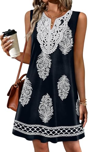 Sipaya Sundresses for Women V Neck Sleeveless Casual Summer Dresses Beach Vacation Clothes Lace Swimsuit Cover Ups Boho Floral Clothes Flowy Black Printed L - Image 2