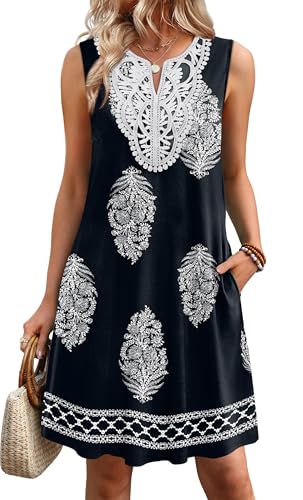 Sipaya Sundresses for Women V Neck Sleeveless Casual Summer Dresses Beach Vacation Clothes Lace Swimsuit Cover Ups Boho Floral Clothes Flowy Black Printed L - Image 3
