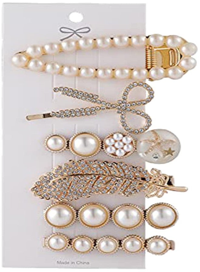 Rubela Korean Style Pearl Barrettes Hair Clip, Marble Alligator Bobby Pins Duckbilled Headdress Hair Accessories for Women (Pack of 6)